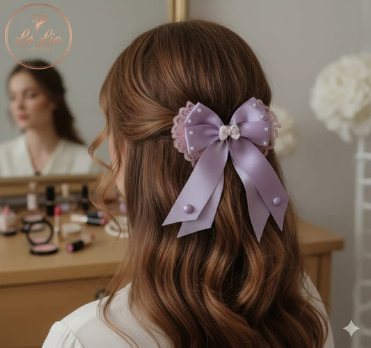 Lila Fiyonk Kurdele Saten Otomatik Klipsli Toka