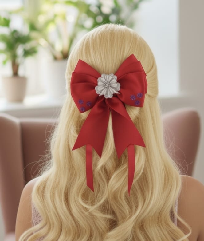 Kırmızı Saten Fiyonk Kurdele Toka