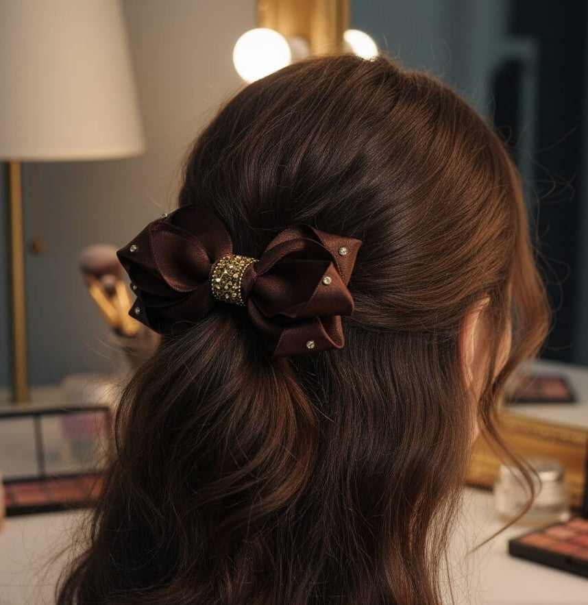 Lia Kahve Fiyonk Özel Tasarım Otomatik Klips Büyük Boy Toka