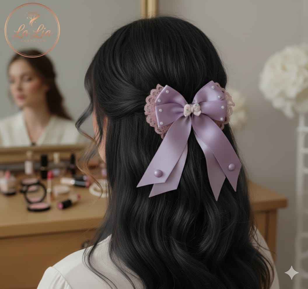 Lila Fiyonk Kurdele Saten Otomatik Klipsli Toka