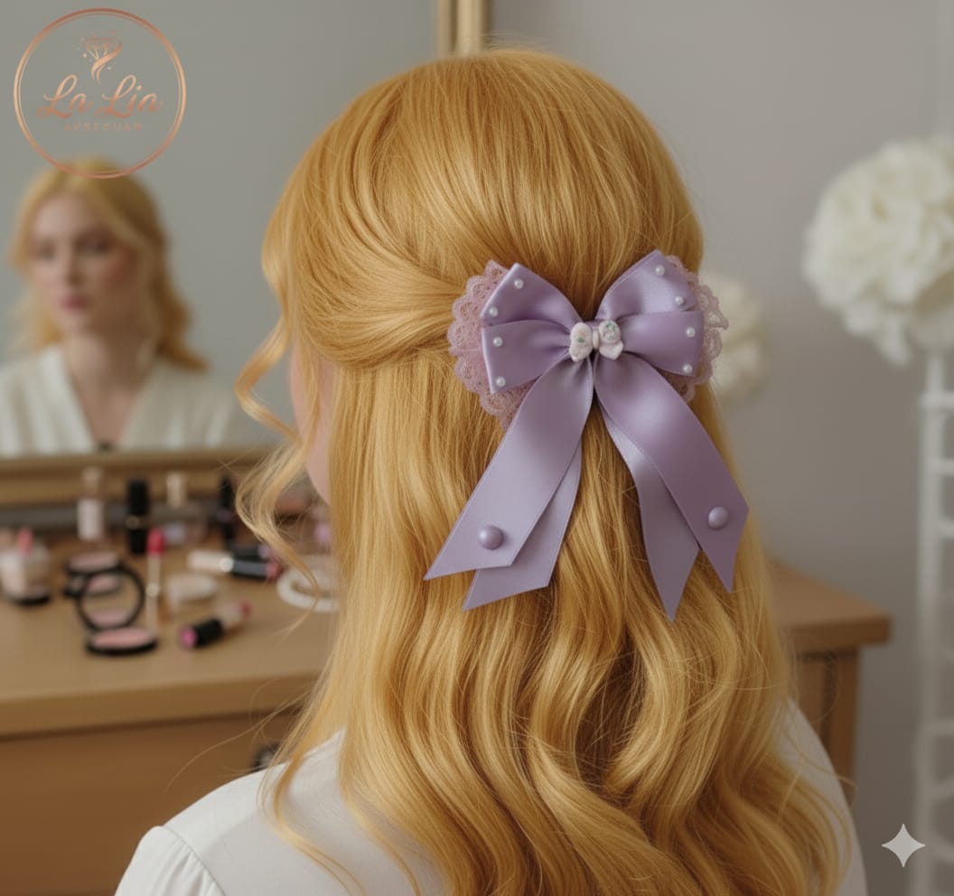 Lila Fiyonk Kurdele Saten Otomatik Klipsli Toka