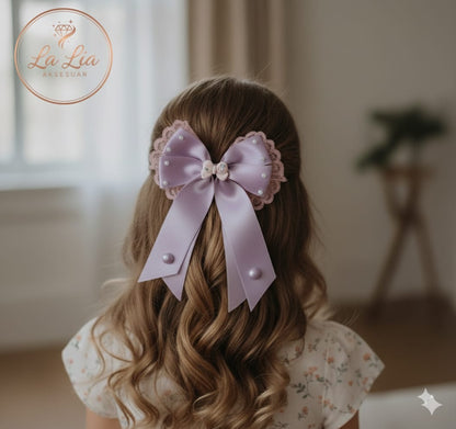 Lila Fiyonk Kurdele Saten Otomatik Klipsli Toka