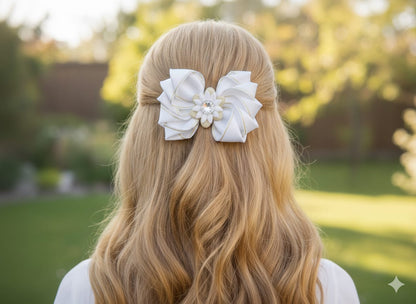 Beyaz Saten Altın Şeritli Otomatik Klipsli Toka