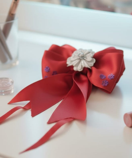 Kırmızı Saten Fiyonk Kurdele Toka