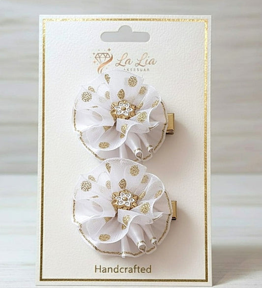 Lia Beyaz Gül Lastikli Saten Toka 1 Adet