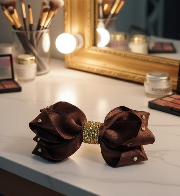 Lia Kahve Fiyonk Özel Tasarım Otomatik Klips Büyük Boy Toka