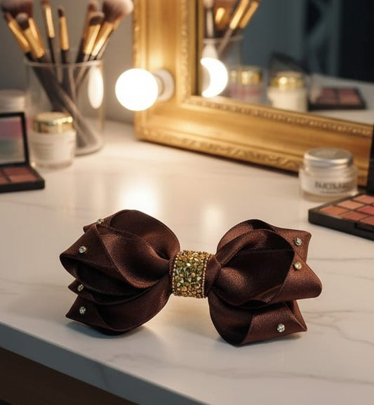 Lia Kahve Fiyonk Özel Tasarım Otomatik Klips Büyük Boy Toka